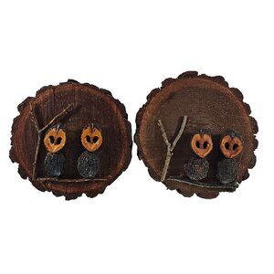 Handcrafted Wood Walnut Owl Wall Art Rustic Decor Set of 2 Nature Folk Art